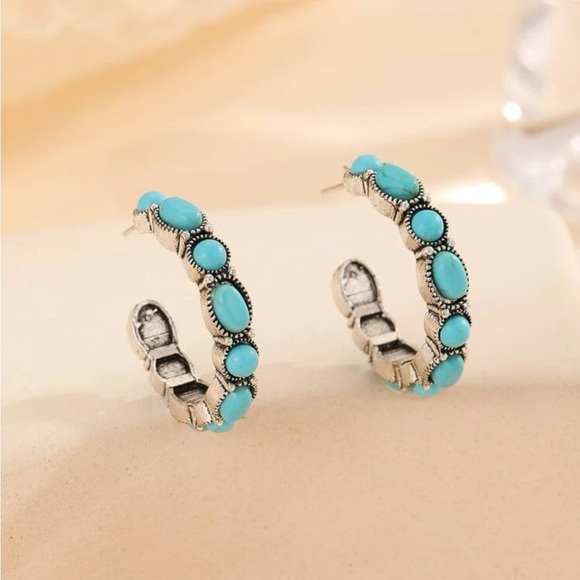 Jewelry - Turquoise Cuff Hoop Earrings